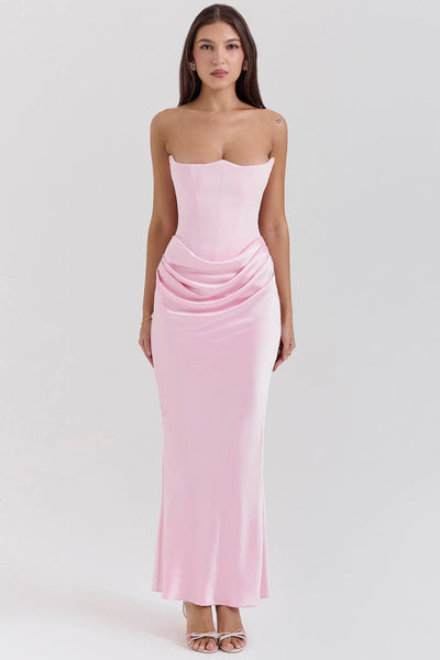 Jade Saten Straplez Maxi Elbise