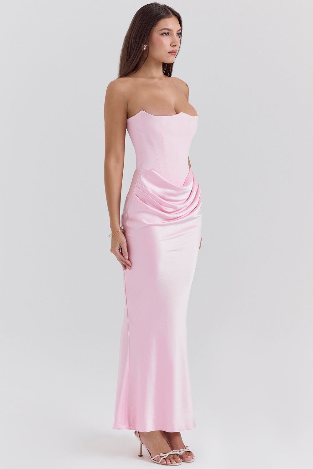 Jade Saten Straplez Maxi Elbise