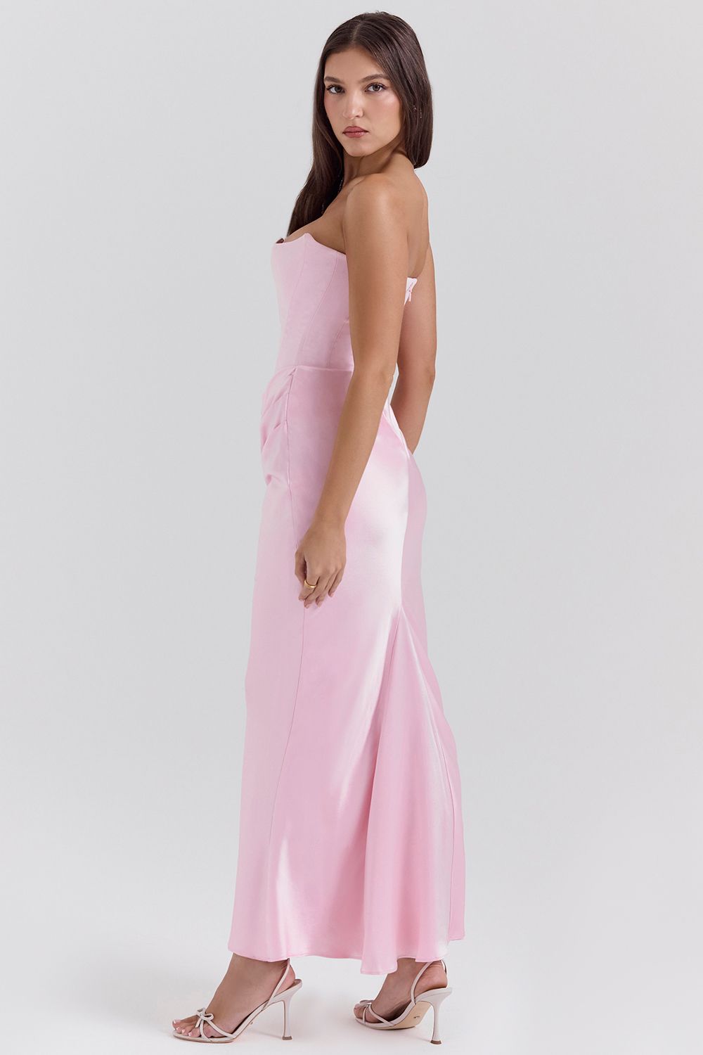 Jade Saten Straplez Maxi Elbise