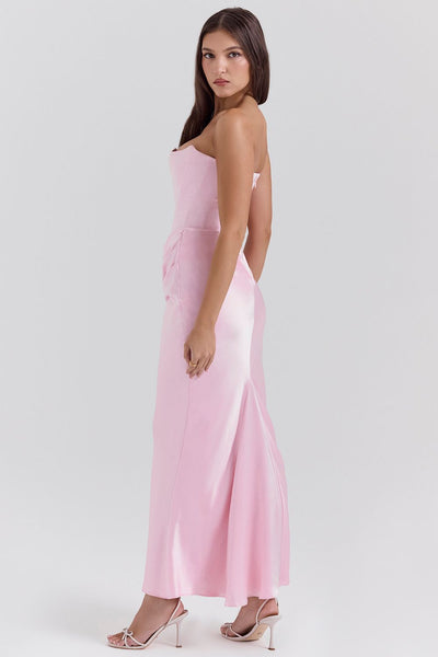 Jade Saten Straplez Maxi Elbise