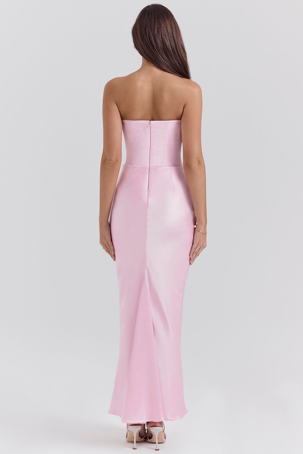 Jade Saten Straplez Maxi Elbise