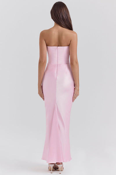 Jade Saten Straplez Maxi Elbise