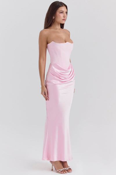 Jade Saten Straplez Maxi Elbise