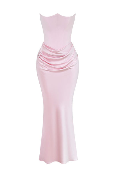 Jade Saten Straplez Maxi Elbise