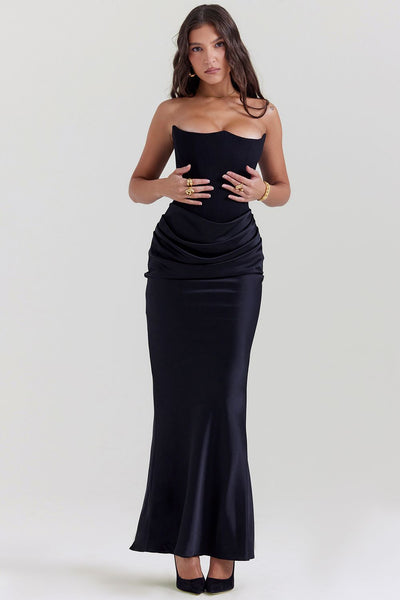 Jade Saten Straplez Maxi Elbise