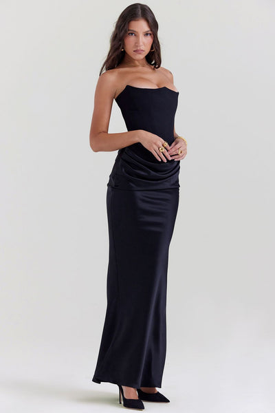 Jade Saten Straplez Maxi Elbise