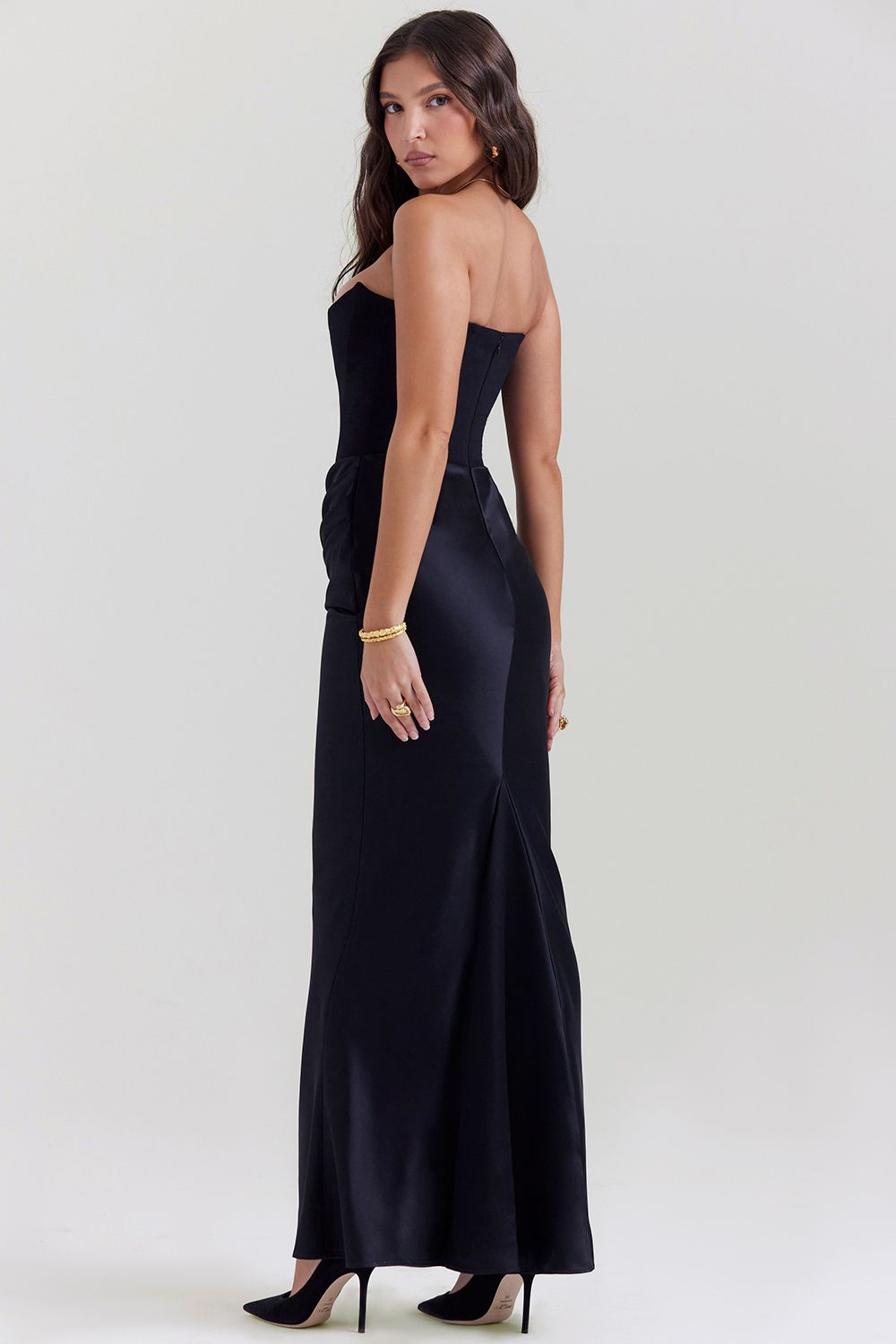 Jade Saten Straplez Maxi Elbise