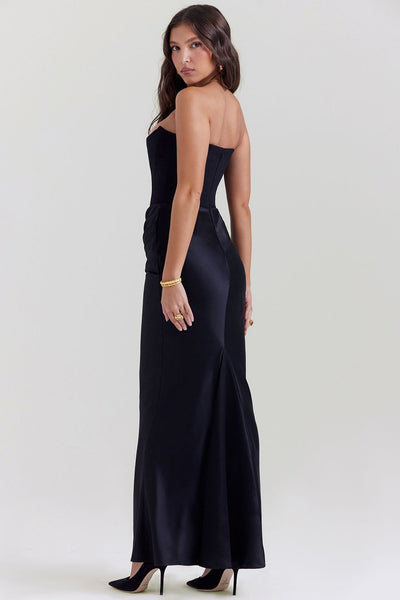 Jade Saten Straplez Maxi Elbise
