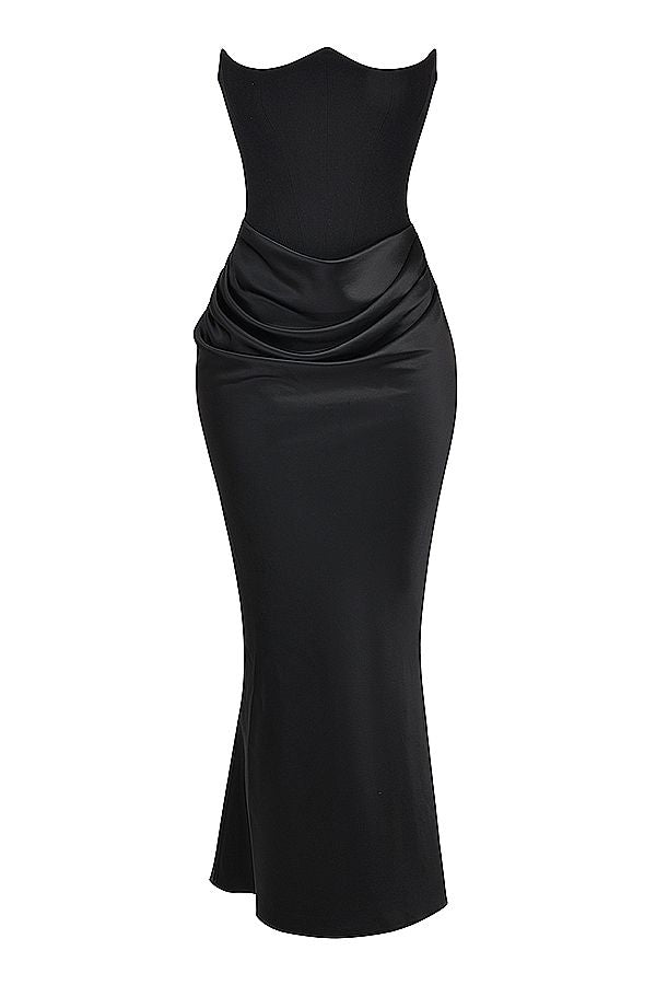 Jade Saten Straplez Maxi Elbise