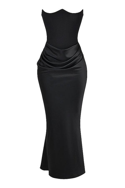 Jade Saten Straplez Maxi Elbise