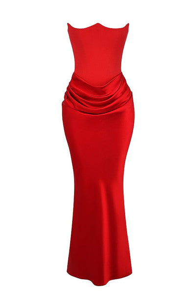 Jade Saten Straplez Maxi Elbise
