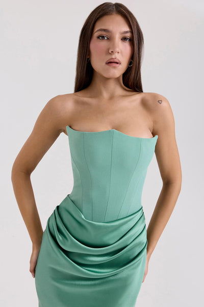 Jade Saten Straplez Maxi Elbise