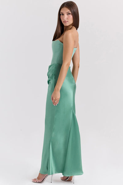 Jade Saten Straplez Maxi Elbise