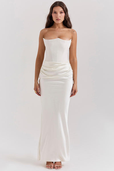 Jade Saten Straplez Maxi Elbise