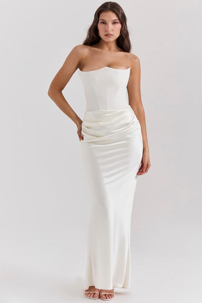 Jade Saten Straplez Maxi Elbise