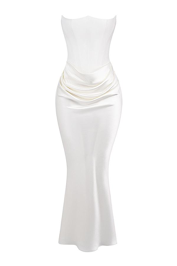 Jade Saten Straplez Maxi Elbise