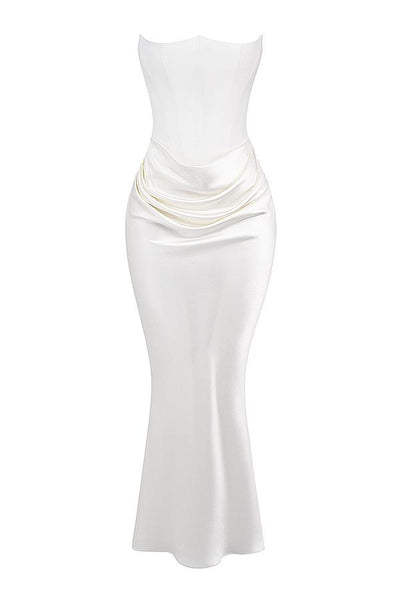 Jade Saten Straplez Maxi Elbise