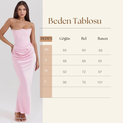 Jade Saten Straplez Maxi Elbise
